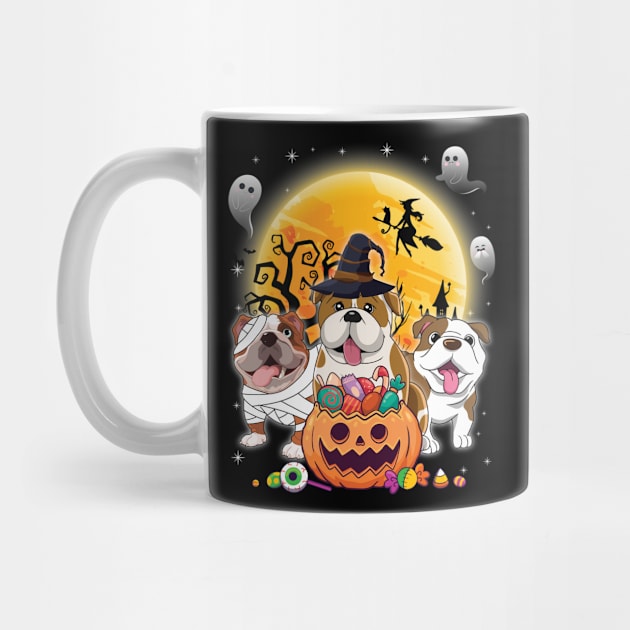 English Bulldog Dog Mummy Witch Moon Ghosts Happy Halloween Thanksgiving Merry Christmas Day by joandraelliot